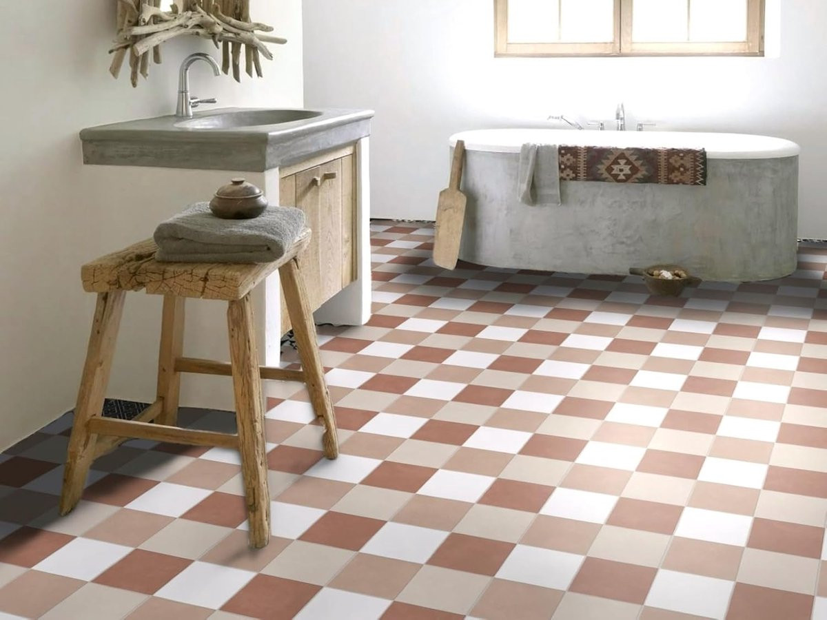 Vinyl Vloerbedekking PVC met Geblokt Terracotta Patroon in Aardetinten, 2m x 1m
