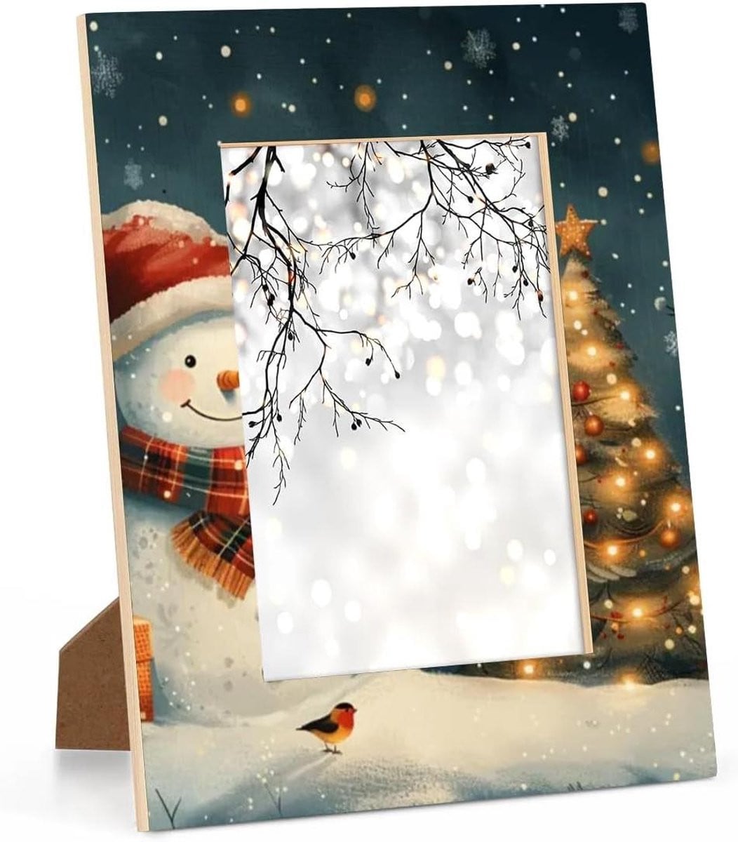 Kerst Fotolijst Winter Decoratie van Hout en Acryl - Meerkleurig - 4x6 Inch