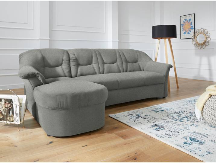 Ecksofa, Luxus-Microfaser, Grau, 232×146 cm, Mit Bettfunktion & Federkern, Klassisch, Domo-Collection