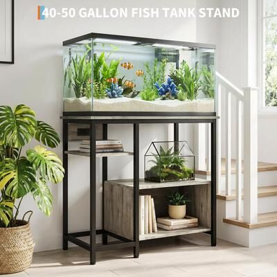 Garvee 40-50 Gallon Aquarium Stand, 600LBS Heavy Duty Fish Tank Stand with Cabinet & Power Outlet