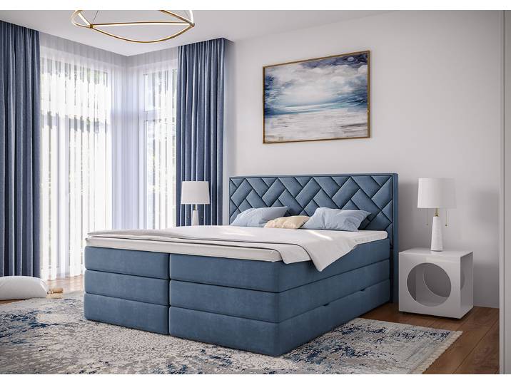 Boxspringbett Zaari 160 x 200cm Flachgewebe Blau/Jeansblau