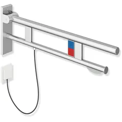 HEWI Stützklappgriff Duo, Design B, System 900, Edelstahl, matt geschliffen, Ausladung 900 mm, links