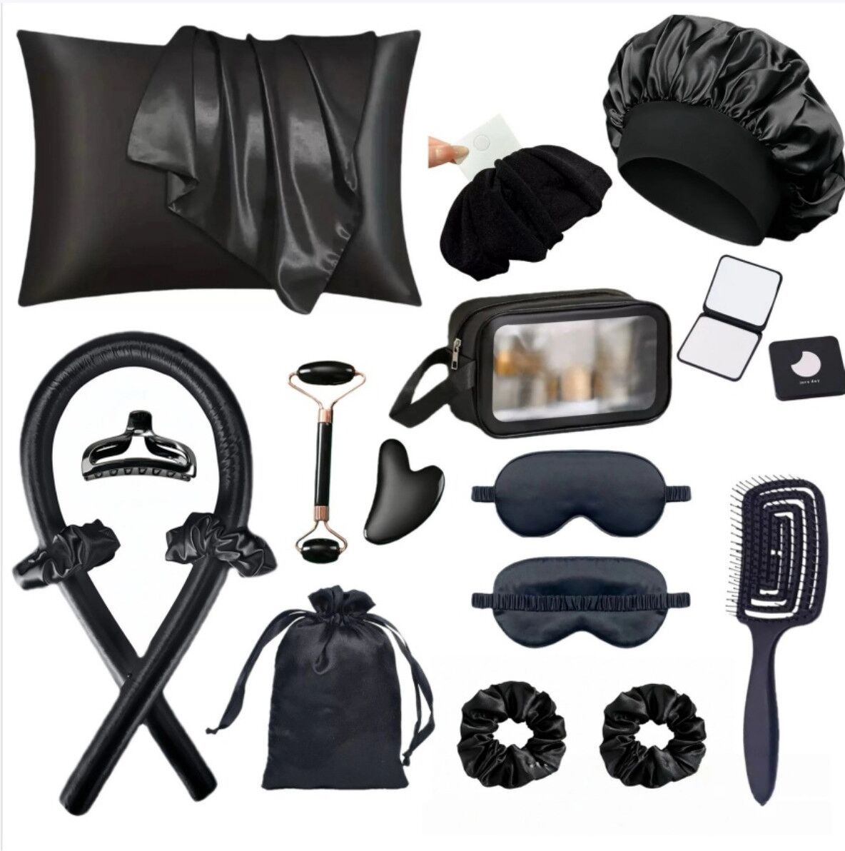 INF Satin-Lockenwickler-Set für Frauen, große Wellen ohne Hitze, schwarzes Styling-Tool für über Nacht