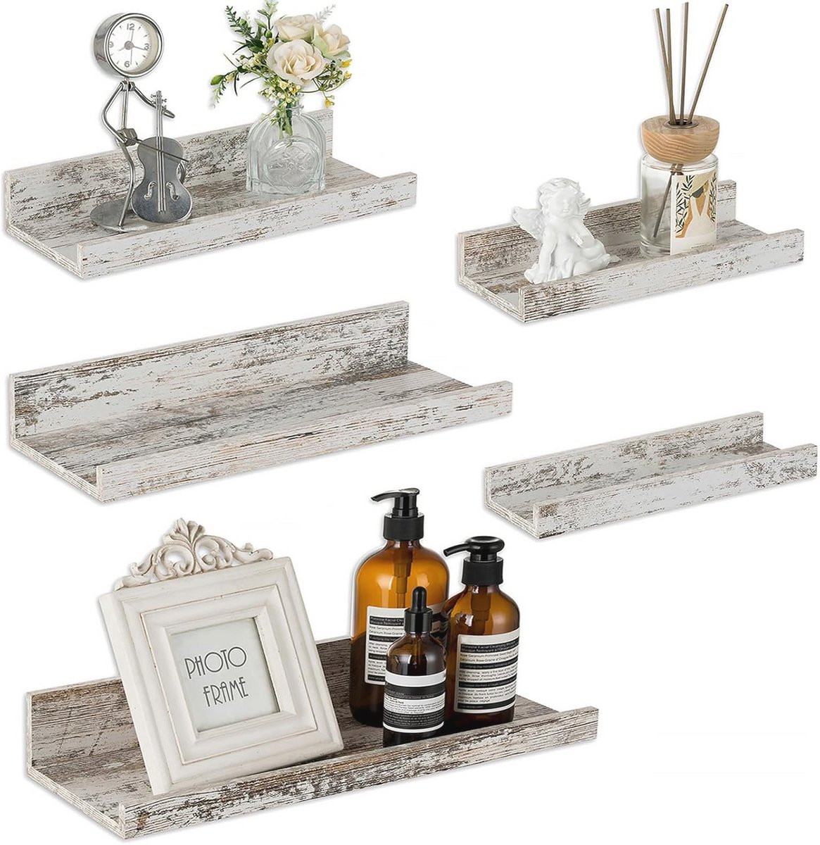 Set van 5 Rustieke Zwevende Wandplanken voor Badkamer, Slaapkamer en Keuken