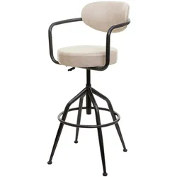 Décoshop26 - Barhocker Tresenstuhl x1 drehbar höhenverstellbar industriell beigefarbener Vintage-Wildleder-Look 04_0008584 04_0008584