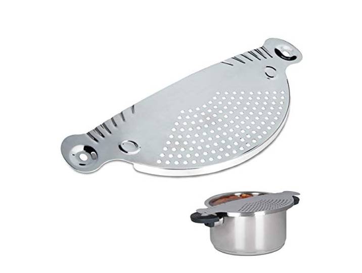 Relaxdays Égouttoir pour Casserole en INOX à Clipser ustensile de Cuisine passoire Hxl: 32\,5 x 13 cm métal\, argenté