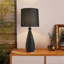 HOME DELUXE Große Tischlampe mit Stoffschirm MELVA - Schwarz