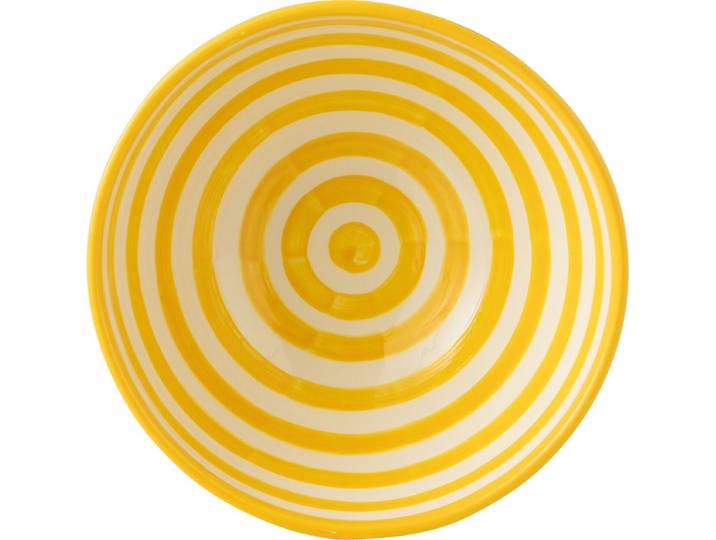 J-Line kom Granada Stripes High - keramiek - wit/geel - large - Ø 28 cm