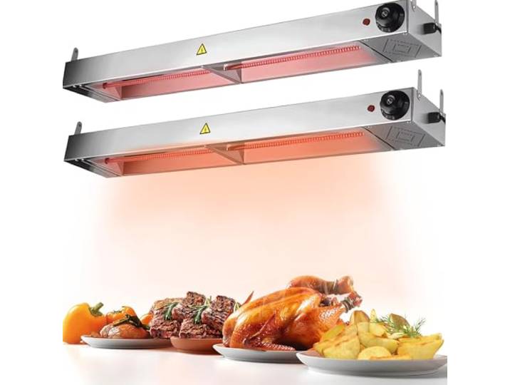 Wärmelampe Küche Gastro, Hängend Wärmelampe Gastronomie für Speisen Edelstahl Lebensmittel Wärmelampe, Kommerzielle Speisenwärmer Lampe für Party und Buffet, Einstellbarer Temperatur 30-85℃