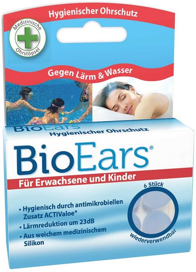 Bioears Silikon Ohrstöpsel antimikrobielle 6stk