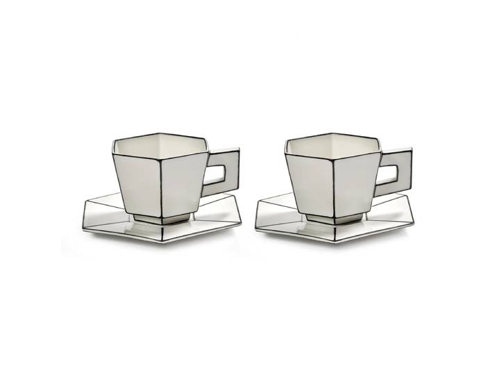 Serax - Carte Blanche Cappuccinotasse mit Untertasse, weiss / schwarz (2er Set)