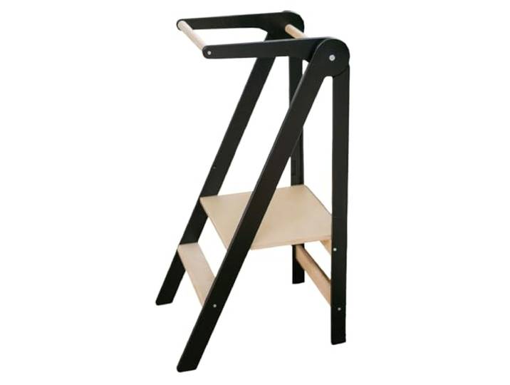 Leg&Go Montessori klappbarer Lernturm mit höhenverstellbarer Plattform - komplett montiert und sofort einsatzbereit. (Schwarz)