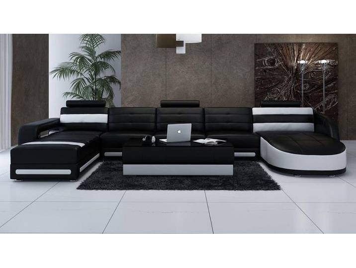 JVmoebel Wohnlandschaft Schwarze Ledercouch im modernen Design mit hochwertiger Polsterung, Made in Europa