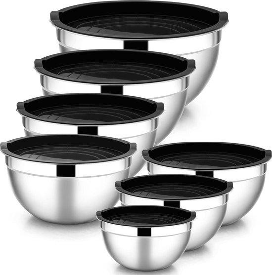 7-delige RVS kookpan set met luchtdichte deksels in zwart en zilver