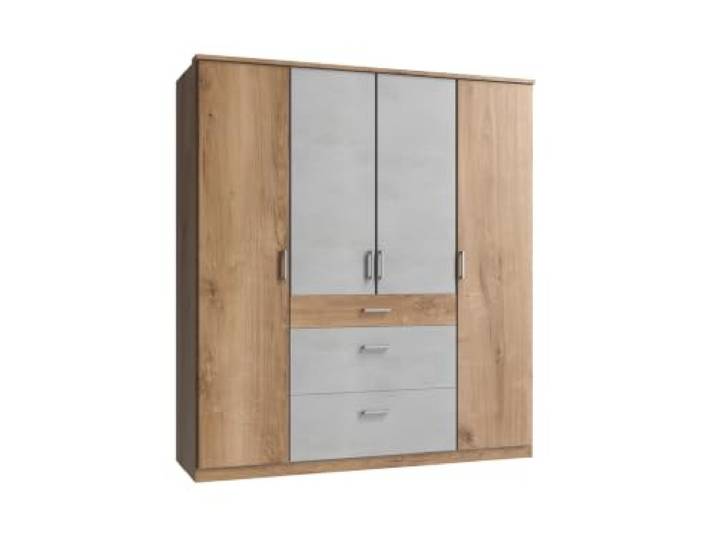 Kleiderschrank Click Plankeneiche mit Beton Lichtgrau 179 cm Breite, ohne Spiegel
