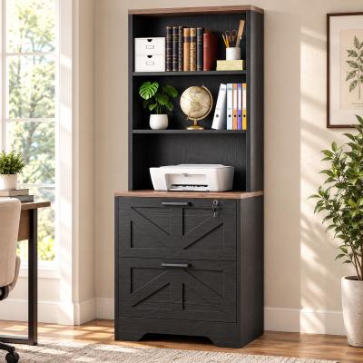 Rackcog Farmhouse Bookcase with Charging Station, Freestanding Storage File Cabinet with Lock Drawer