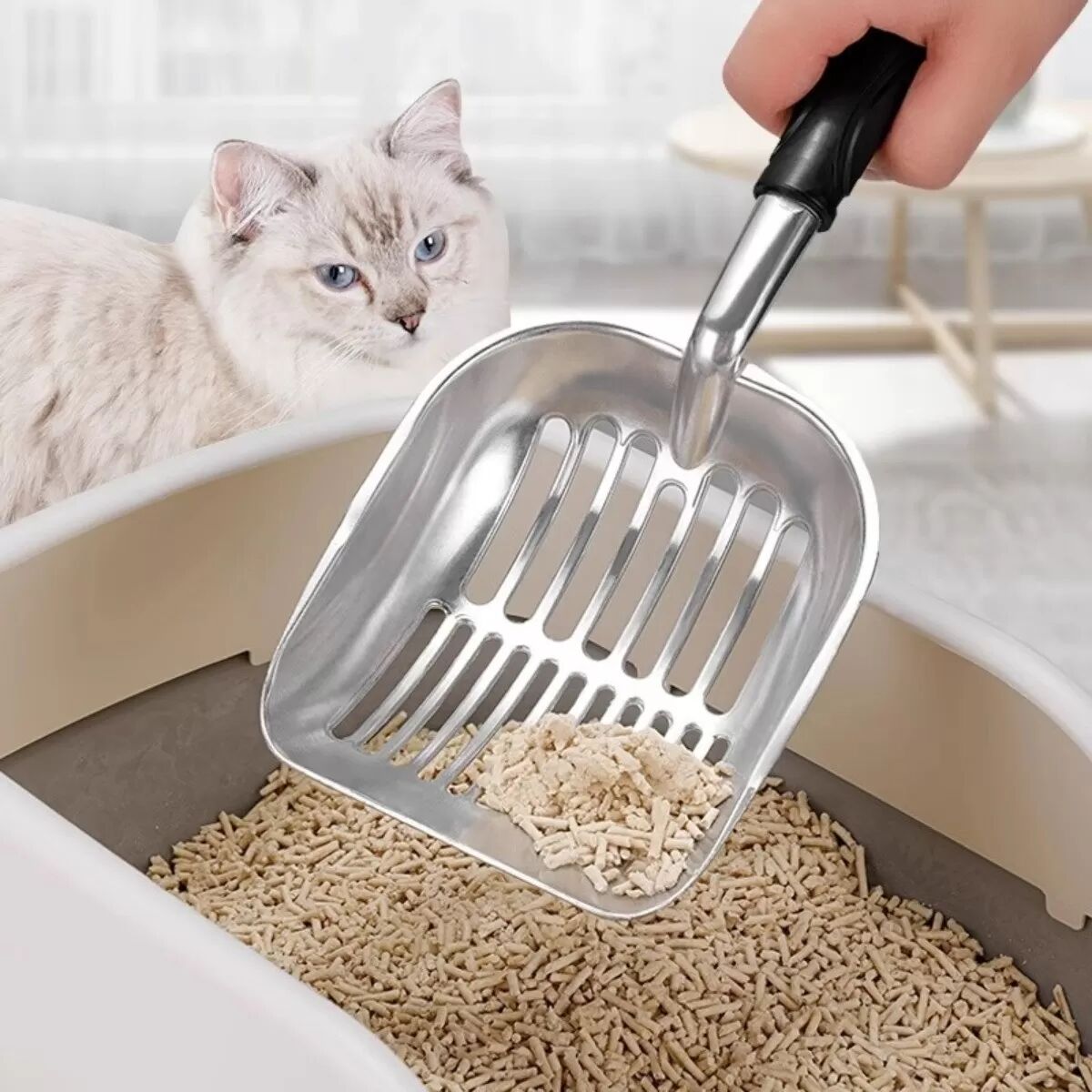INF Grande Pelle à Litière pour Chat en Alliage d'Aluminium avec Maille Fine - Idéale pour Tous les Types de Litière