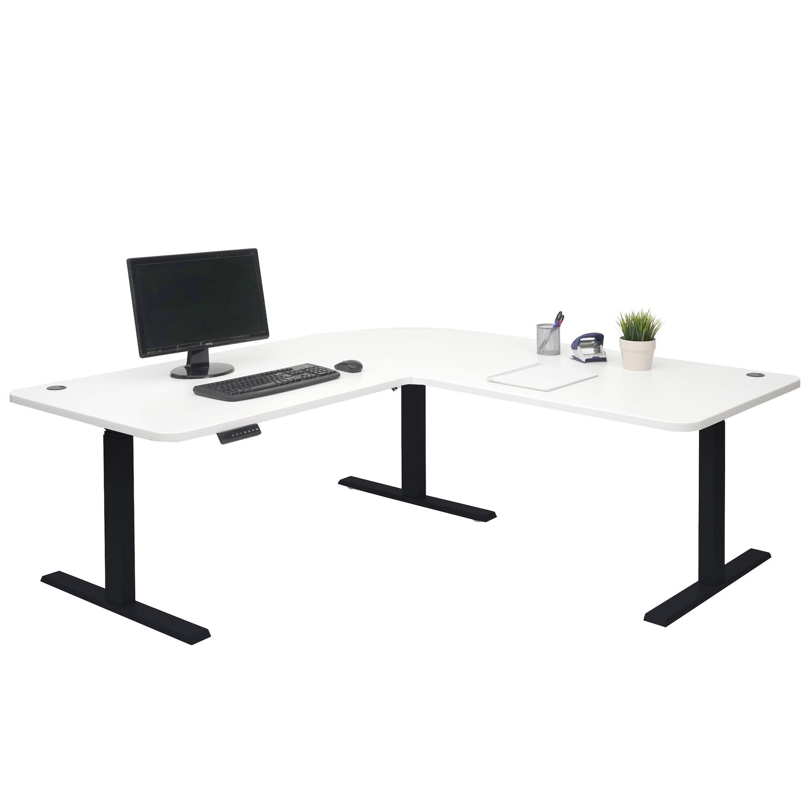 Eck-Schreibtisch MCW-D40, Bürotisch Computertisch elektrisch höhenverstellbar 178x178cm 84kg MVG ~ weiß, schwarz