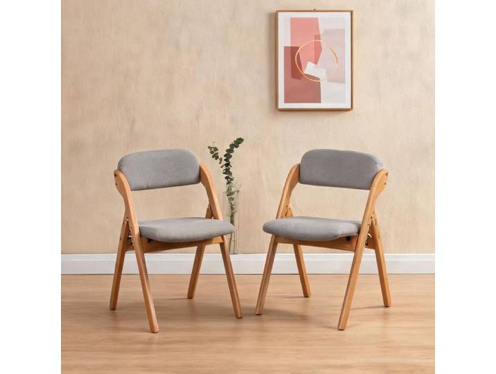 Chaise pliante en bois massif gris classique avec assise rembourrée amovible pour salle à manger ou réception