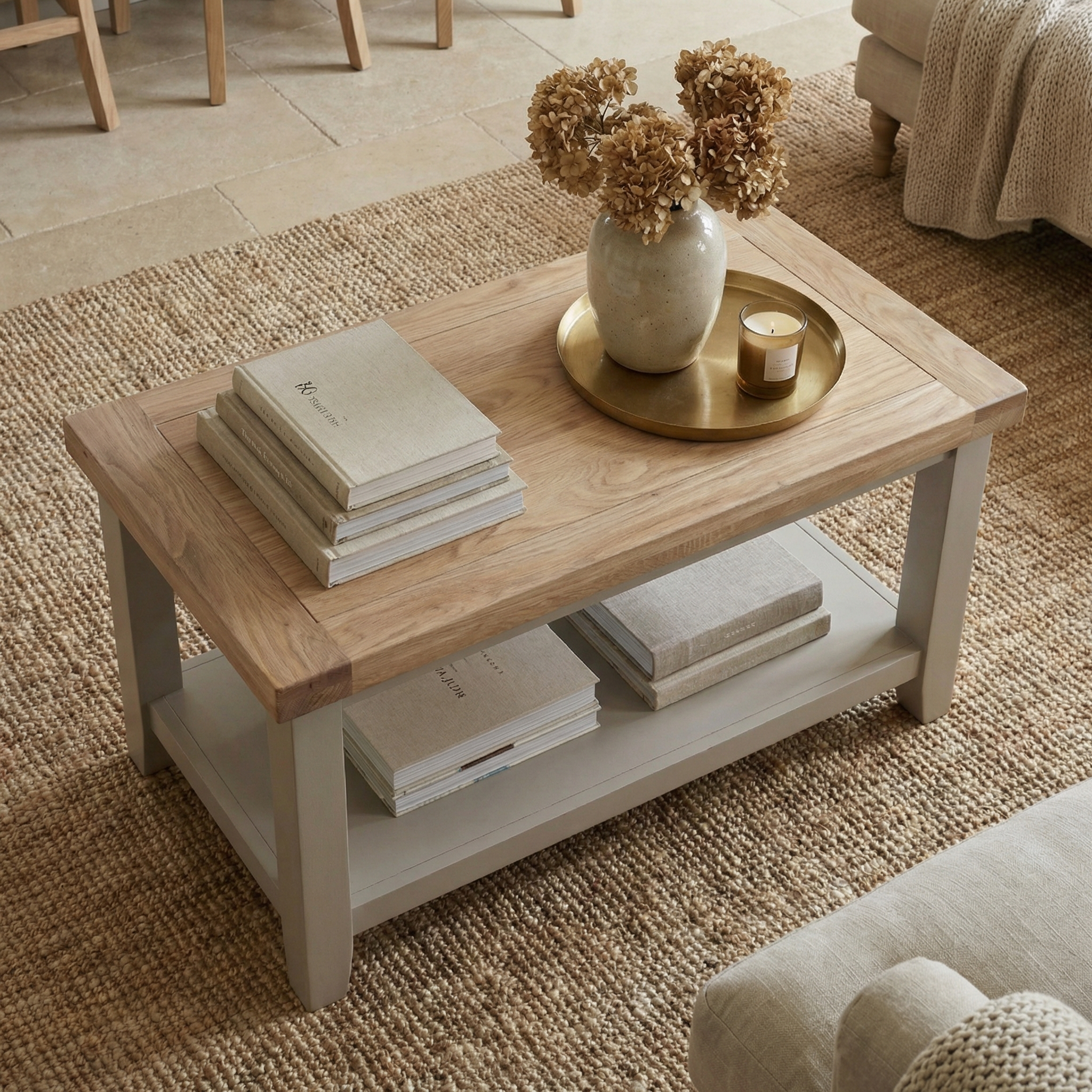 Burford Coffee Table with Shelf in Pebble Grey