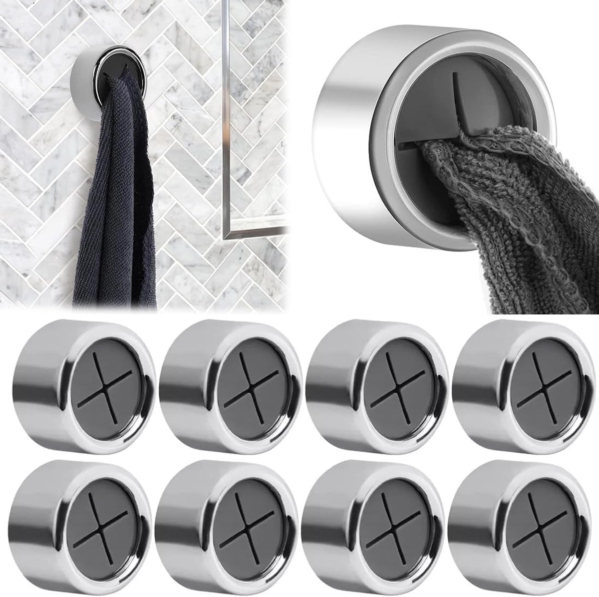 Set van 8 zelfklevende ronde handdoekhaken van ABS voor badkamer en keuken
