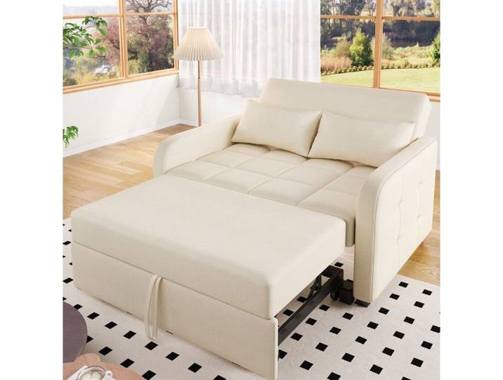 Modenuit Canapé convertible 2 places beige dossier réglable tissu avec 2 coussins