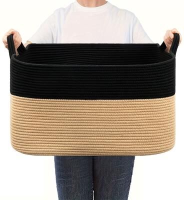Daily Discovery Cotton Rope Storage Basket Woven Cube Shelf Organizer For Home jute And White