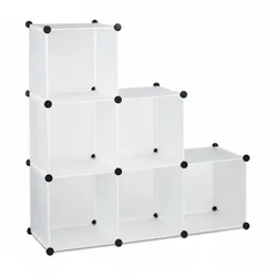 Relaxdays Stufenregal 6 Fächer, Steckregal als Kleiderschrank oder Raumteiler, offenes Regalsystem, weiß