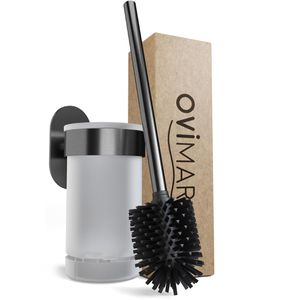 ovimar WC-Bürste Toilettenbürste Glittertind, gunmetal, mit Silikonborsten & Glas-Bürstenhalter