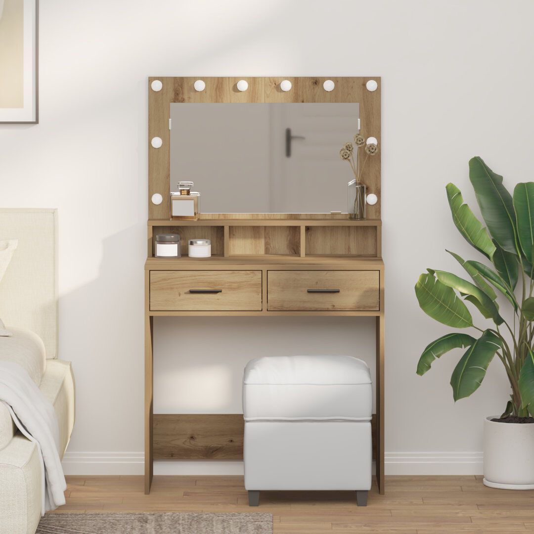17 Stories Dressing Table with Mirror Artisan Oak 135cm H X 79cm W X 41cm D