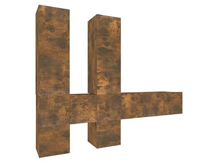 Todiikf 7-TLG TV Schrank Set Wandboard Räuchereiche Holzwerkstoff Flexibles 7-teiliges Lowboard Wandboard Set in Räuchereiche Optik für Wohnzimmer, bietet viel Stauraum.
