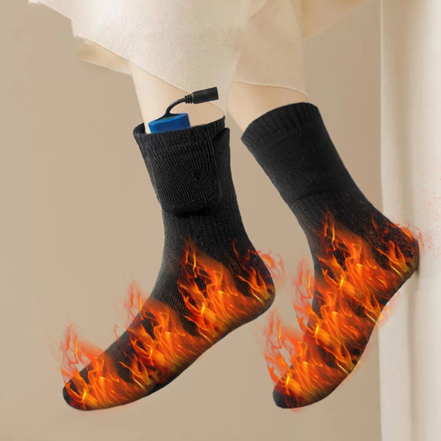 INF Beheizte Socken mit Akku, Wiederaufladbare Heizsocken 8 Stunden Akkulaufzeit