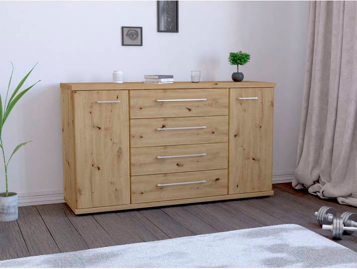 Kombikommode WIEMANN Mainau , braun (bianco, eiche, nachbildung), B:149cm H:86cm T:42cm, Holzwerkstoff, Sideboards, Kombikommode, vormontiert