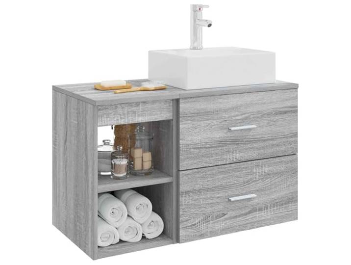 SKTQYQO Badmöbel-Set 2-teilig Sonoma grau Holz technisch Wandmontage, mit Waschbecken und Wasserhahn, 1 Einlegeboden, 1 Schublade, 32,1 kg