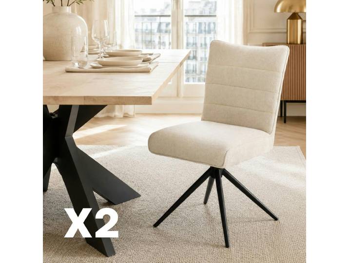 Chaise Pivotante Beige En Tissu Texturé (x2) Rivano