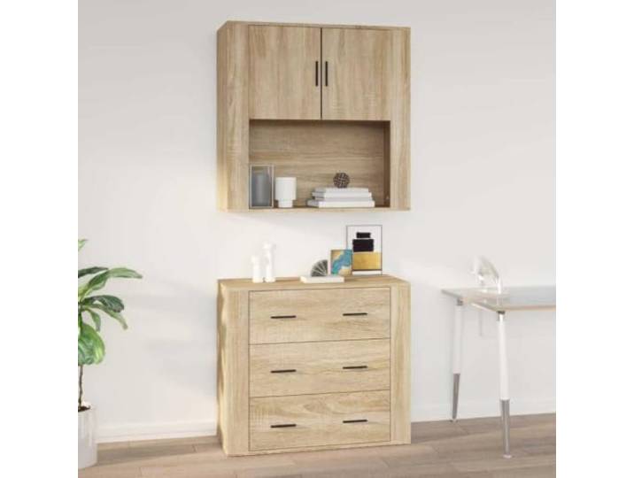 LPERTGFHU Wandschrank Sonoma-Eiche 80x33x80 cm Holzwerkstoff Küchenschrank Wandmontage oder Sideboard-Option, Robuste Oberfläche, Viel Stauraum