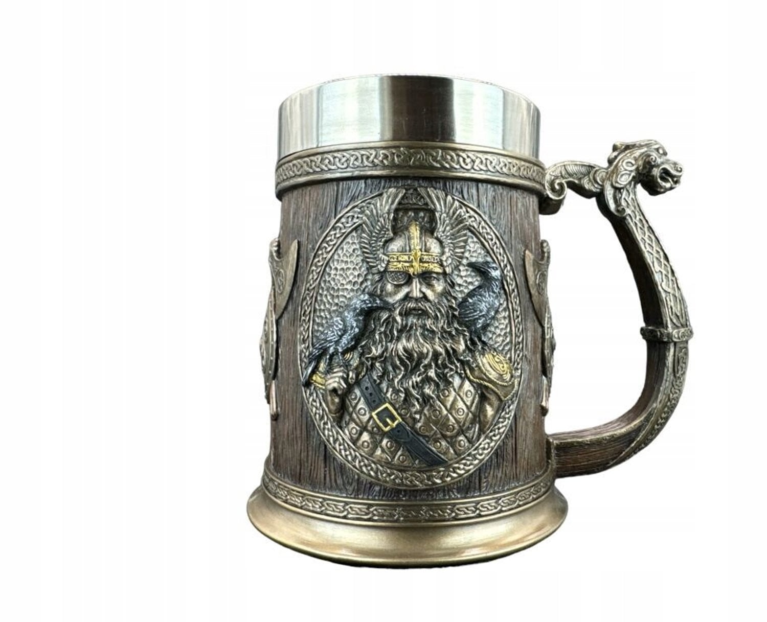 Merkloze Viking Bierpul Beeld - Bronskleurig, Handgeschilderd