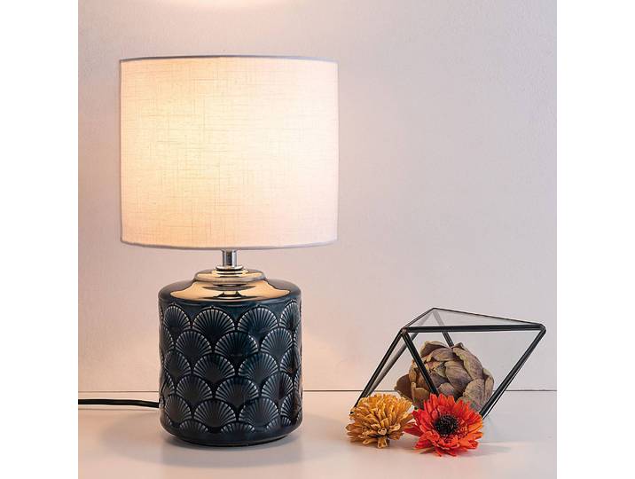 Lampe Glowing Pearl Midnight Ø 18cm Blanc/Bleu Tissu mélangé E14
