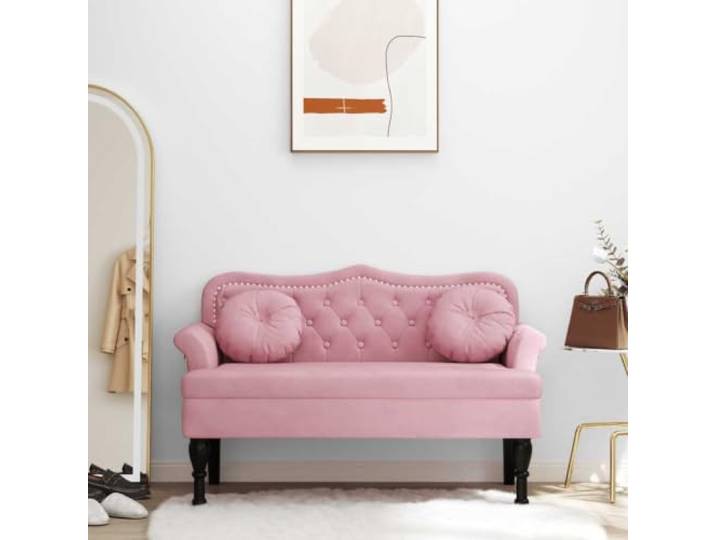 VIHHQGC Sitzbank mit Kissen Rosa 120,5x65x75 cm Samt Weicher Samtbezug, dicke Polsterung, Knopfheftung, Kautschukholzbeine, Sperrholzgestell, 110 kg Tragkraft