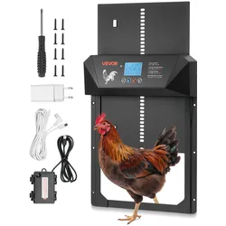 VEVOR Automatische Hühnerklappe, Hühnertür mit LCD-Display, Lichtsensor, Timer, manueller Einstellung, Einklemmschutz, Hühnerstalltür, Hühnerauslauf-Toröffner für Bauernhof, 405x305x68 mm