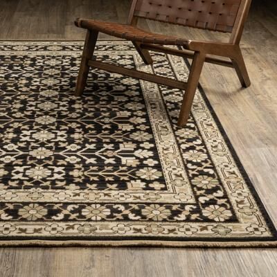 Style Haven Adelaide Traditonal Bordered Floral Black/ Beige Wool Blend Area Rug