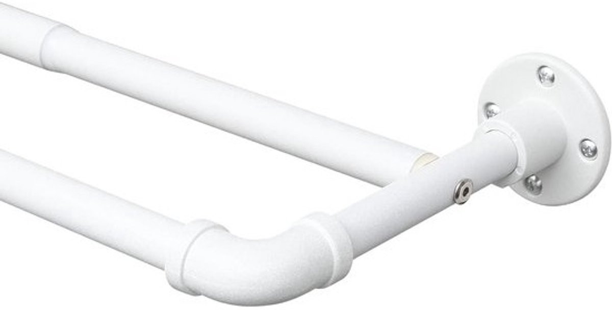 Uitschuifbare Dubbele Gordijnroede Wit 74-200 cm - Industriële Wandmontage