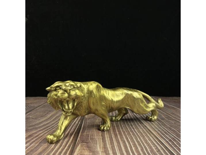 Statue de tigre du zodiaque chinois porte-bonheur en cuivre, décoration de bureau et de maison, cadeau pour ornement de bureau
