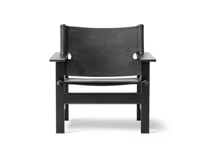 Fredericia Furniture Fauteuil The Canvas Chair Canvas noir-chêne noirci, incl. coussin cuir noir