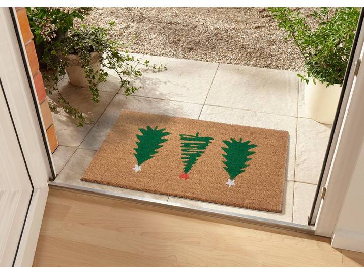 Fußmatte Kokos Decorated Pine Trees 75 x 45cm Beige