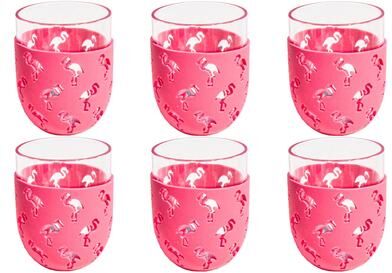 Abode Homewares Party Sleeve Flamingo Acrylic Stemless Wine Glass - Pink - 15.5 oz - Set of 6