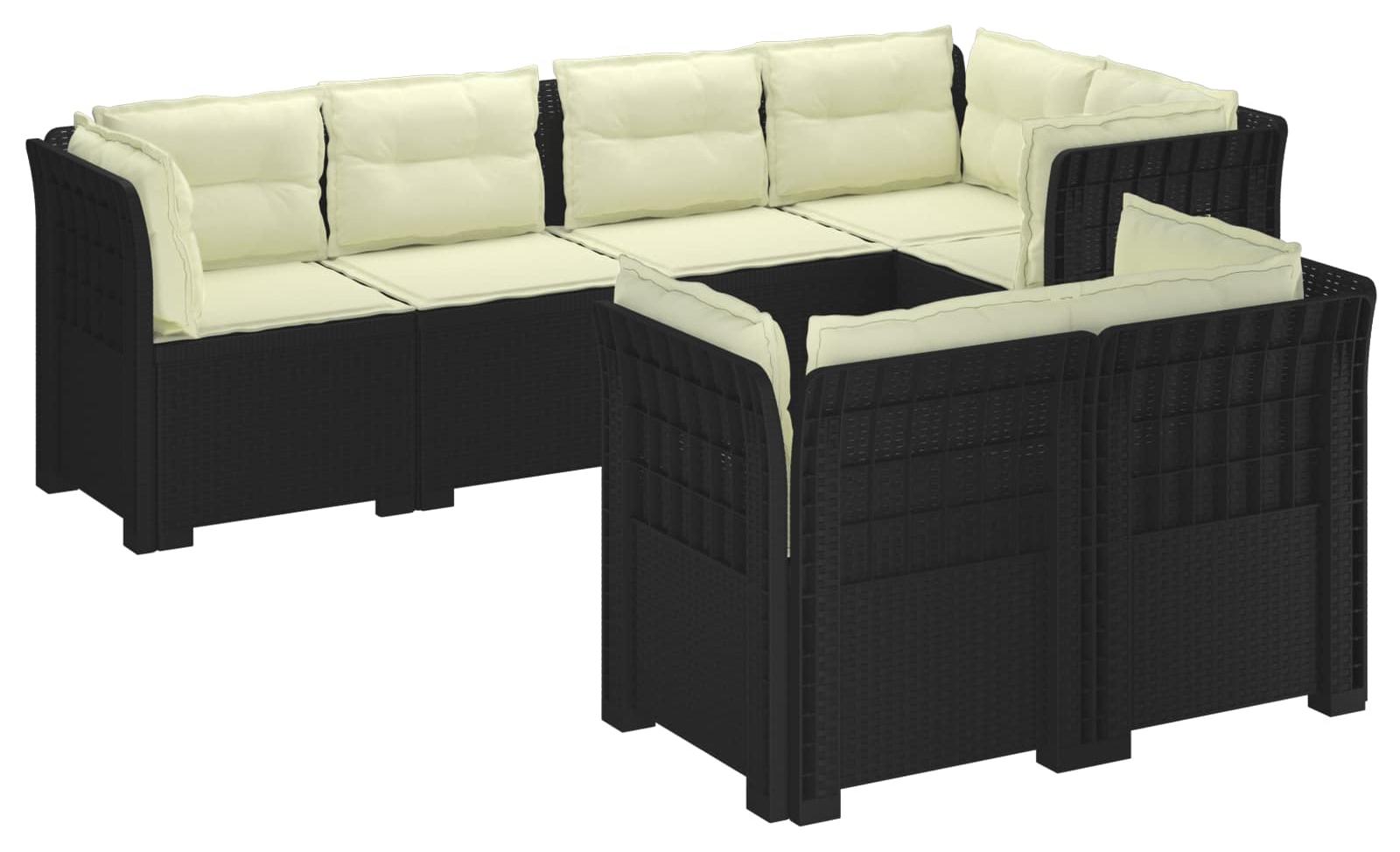 7-Sitzer Gartensofa mit Kissen Rattan-Look PP Anthrazit