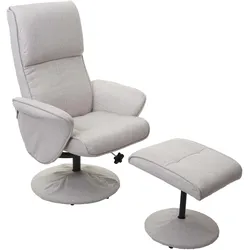Relaxsessel Stockholm, Fernsehsessel Relaxliege TV-Sessel mit Hocker ~ Stoff/Textil, creme-beige