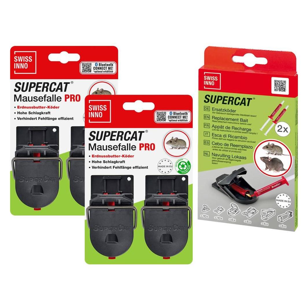 Swissinno Set bestehend aus 2x Mausefalle SuperCat Pro 2er & Ersatzköder SuperCat 2er (1 160 001K+1 041 001K)