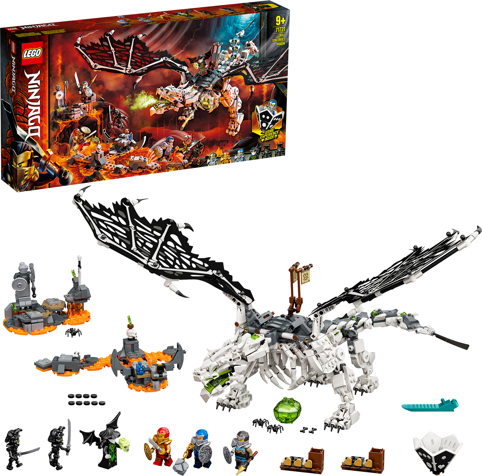 LEGO 71721 NINJAGO Drache des Totenkopfmagiers, 2-in-1 Bauset und Brettspiel mit Skelett-Rittern Minifiguren